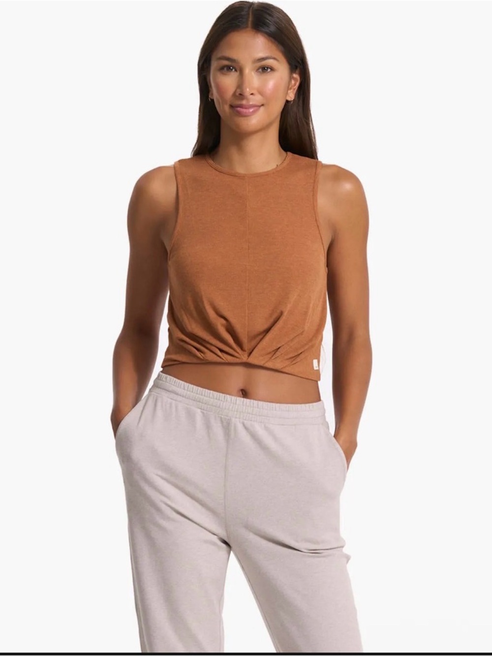 Vuori Cove High Neck Tank Size S Palo Santo Ribbed Twist Front